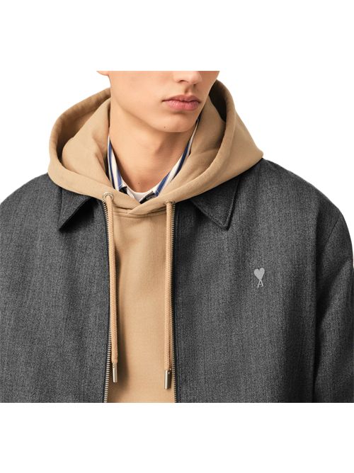 Giacca imbottita con zip in gabardine di lana Ami de Coeur. Ami Paris | HJK830.WV0216A189 CARBON GREY